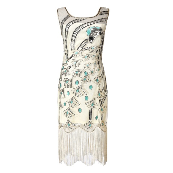 Peacock Sequin Fringed Party Flapper Dress - Picture 4 of 6